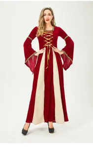 Medieval Renaissance gothic dress retro vintage long sleeve costume for women detail view