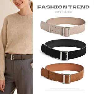 Women Genuine Leather Wide Belt Vintage Matte Cinch Waistband Solid Color Casual Dress Coat Fashion Waist Belt