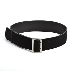 Women black wide leather belt retro matte waist seal with silver metal double prong buckle main