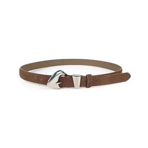 Brauner Damen Ledergürtel mit Metall-Dornschnalle im Retro-Stil für Jeans und Kleider mat