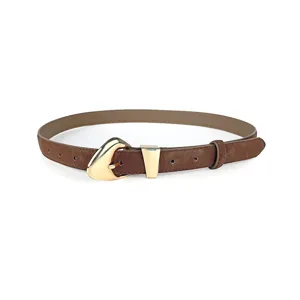 Damen brauner Wildleder-Gürtel mit polierter goldener Metallschnalle elegantes Accessoire.