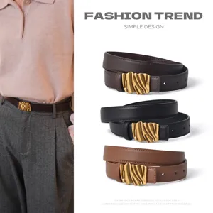 Women's Genuine Leather Belt Vintage Metal Alloy Buckle Casual Versatile Waist Band Female Accessories