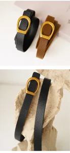 Women's genuine leather belt retro vintage buckle waist cincher high-end commute fashion accessory.
