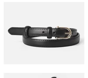 Women black leather belt classic metal D-buckle casual minimalist waist belt for jeans