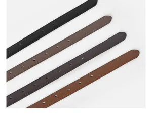 Minimalist women leather belt detail showcasing multiple classic colors black brown.