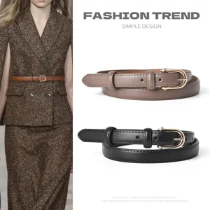 Minimalist Genuine Leather Women Belt D-Shaped Alloy Pin Buckle Casual Versatile Thin Waist Belt For Jeans Dresses Fashion