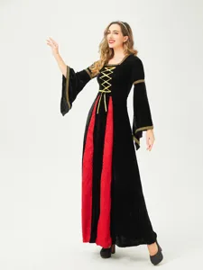 Medieval Renaissance Gothic Witch Costume Long Dress Halloween Retro Cosplay Gown Apparel
