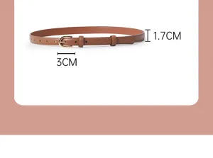 Minimalist women's genuine leather belt in brown with gold buckle, elegant accessory for daily wear.