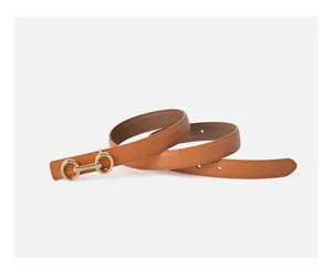 Elegante cintura in pelle marrone con fibbia in metallo dorato da donna design chic