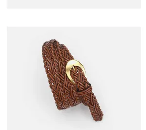 Cintura treccia in pelle da donna stile boho con fibbia metallo oro elegante vintage