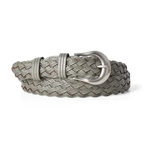 Retro handmade woven women's leather belt with metal pin buckle for jeans and skirts