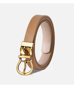 Damen Retro schmaler Ledergürtel mit Messing Schnalle, elegante taillierte Taillenmode.