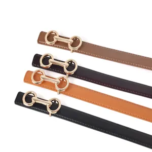 Cintura sottile in pelle da donna con fibbia dorata elegante, design minimalista per ogni outfit.