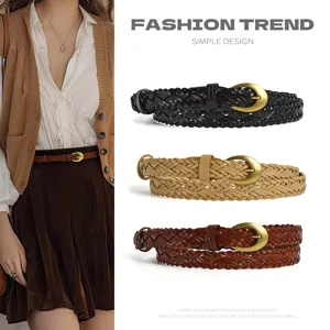 Boho Donna Cintura Sottile Intrecciata Retrò Letteraria Pelle Sintetica Fibbia ad Ardiglione Cintura Per Abiti Accessori di Moda Giornalieri