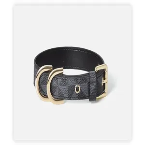 Collier de chien de luxe style designer motif monogramme noir avec quincaillerie