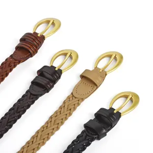 Donna boho cintura sottile in pelle intrecciata con fibbia oro retro elegante per abito set