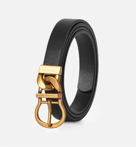 Schwarzer Damen-Ledergürtel mit vintage goldener Metallschnalle elegantes Accessoire