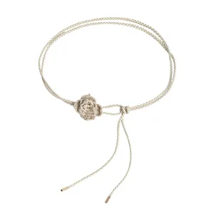 Elegantly crafted women's braided waist chain featuring a delicate crochet flower accent.