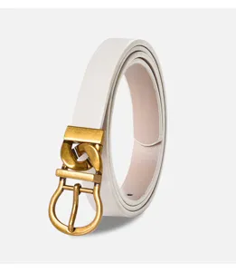 Weißes Ledergürtel für Damen vintage minimalistische Schnalle schmaler Taillengürtel