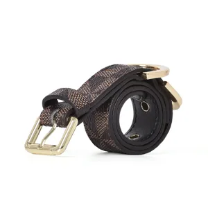 Collier pour animal de compagnie monogramme marron avec boucles dorees pour chiens et chats.