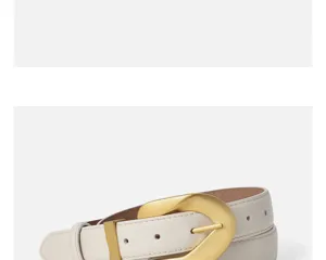 Elegant white leather women belt with matte gold buckle retro style fashion accessory for pants