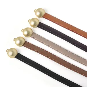 Women thin leather belt set with large round metal sphere buckle fashion waist strap 5 colors