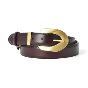 Women's genuine leather belt with elegant large gold metal buckle retro style trousers belt