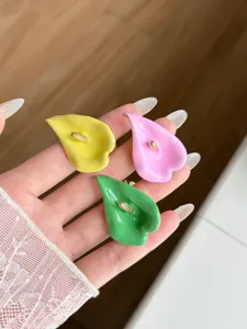 Colorful enamel calla lily rings set, unique metal open finger rings for women fashion accessories.