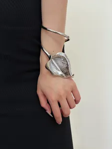 Exaggerated silver calla lily leaf wrap bracelet vintage style arm cuff statement jewelry