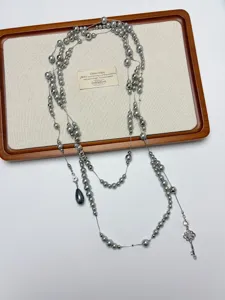French court style multi-layer pearl tassel necklace retro long sweater chain for women chic