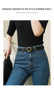 Dames echt lederen riem in Koreaanse stijl met elegante ronde gesp voor dagelijks gebruik