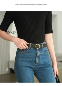 Minimalistische echt lederen riem voor dames met stijlvolle ronde gesp voor dagelijks gebruik.