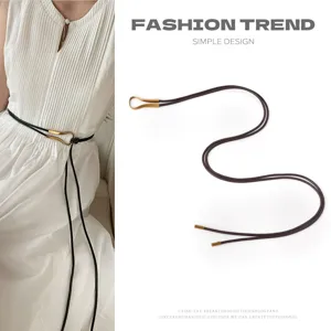Women PU Leather Skinny Belt Elegant Business Casual Dress Waist Belt Adjustable Knotted Thin Belt Accessories