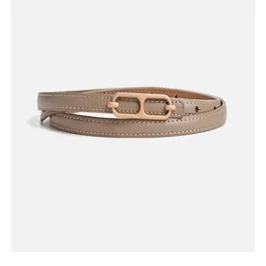 Elegant women leather belt with unique metal buckle slim waist accessory for dress suit chic