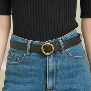 Dames Casual Echt Lederen Riem Retro Metalen Ronde Dornschnalle Mode Tailleriem Voor Woon-werk Verkeer Veelzijdig Accessoire