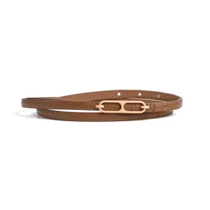 Women slim leather belt brown waist chain decorative dress suit strap minimalist accessory.