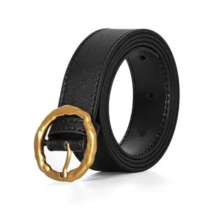 Dames echt lederen riem retro ronde doorn gesp casual zwarte taille riem mode