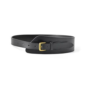 Ceinture large femme en cuir noir boucle ardillon dorée corset manteau vue principale produit