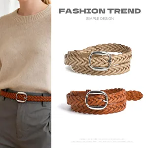 Cintura Intrecciata da Donna Finta Pelle Retro Casual Fibbia ad Ardiglione Cintura Regolabile Elegante Jeans Cintura Decorativa