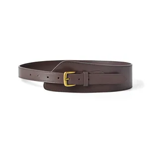 Ceinture large en cuir élégante pour femme, serre-taille marron foncé avec boucle en métal.
