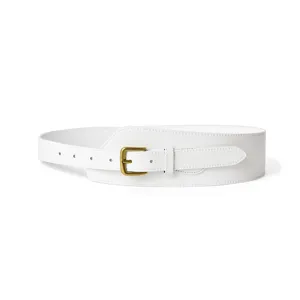 Ceinture large blanche en cuir pour femme, élégante sangle de taille à boucle en métal.