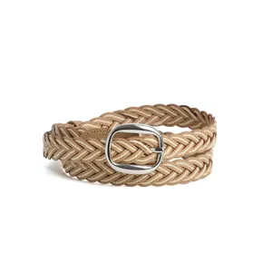 Cintura da donna intrecciata con fibbia ad ardiglione argentata cinturino casual per jeans