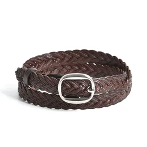 Cintura intrecciata marrone da donna con fibbia ad ardiglione argento accessorio denim