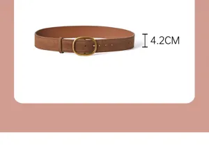 Women suede leather belt with vintage oval metal buckle, stylish accessory for winter coats.
