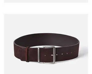 Stylish women's dark brown suede belt with metal pin buckle, versatile dress accessory.