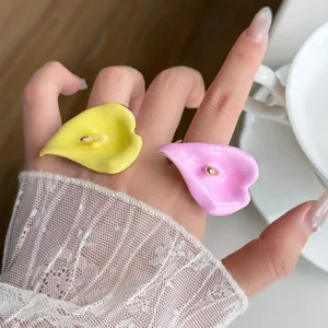 Enamel calla lily open ring set stylish unique floral finger jewelry for women accessories