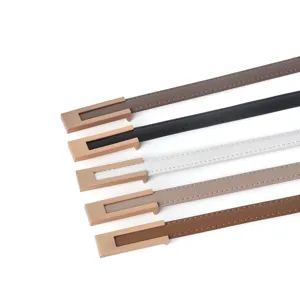 Minimalist thin leather belt for women, versatile multi-color waist accessory for dresses.