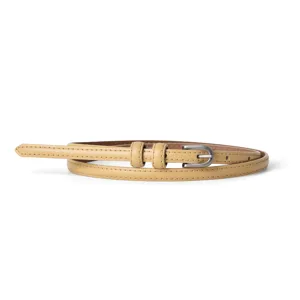Women thin leather belt in light yellow, versatile minimalist design for jeans and dresses main.