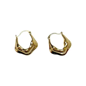 Gold irregular geometric hoop earrings, minimalist unique metal fashion jewelry for women