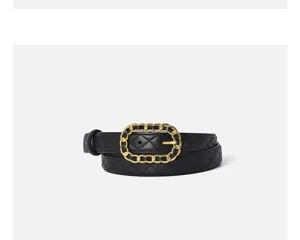 Eleganter Damen Ledergürtel mit Steppdesign und schicker goldener Kettenschnalle für den Alltag.